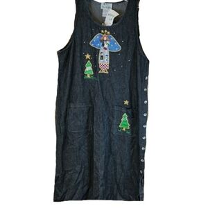 Quacker Factory Jumper Jean Dress Angel w Baby Grandmacore Teacher Modest